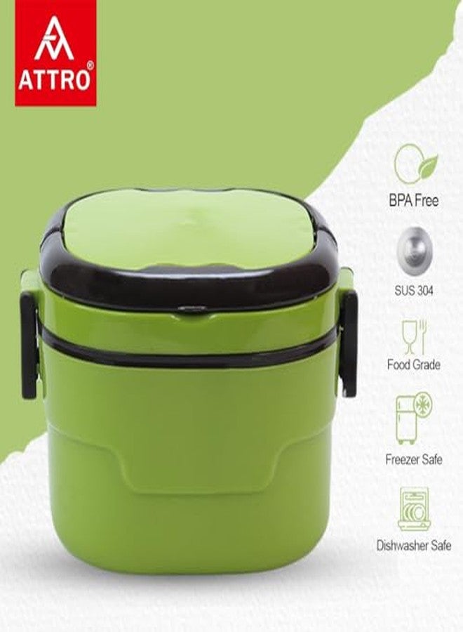 Attro Foody Insulated Double Wall Lunch Box with Inner Steel Conatiner & Easy to Carry Handle Perfect for Office, School, Outdoor- 400ml Olive Green - Image 4